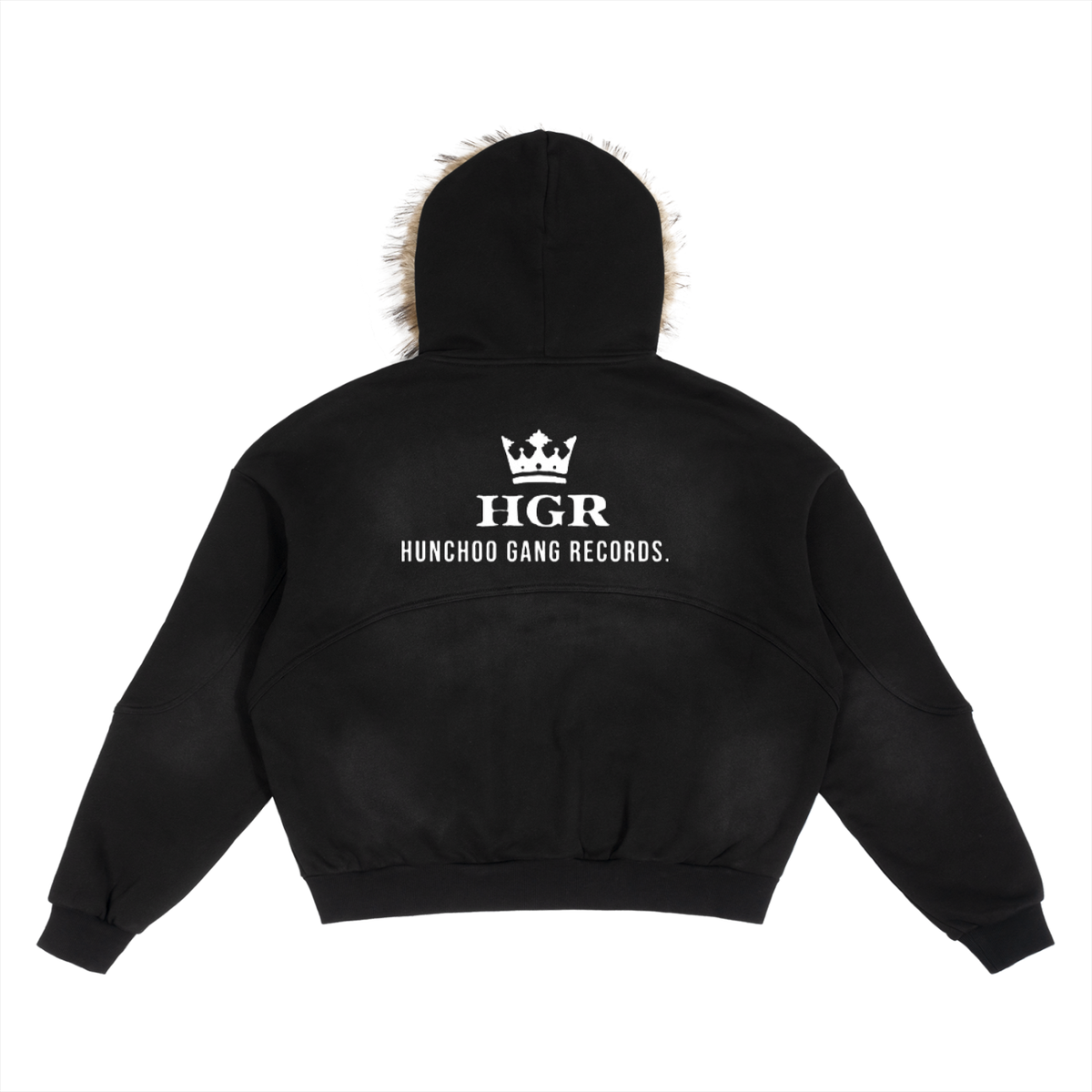 Hunchoo Gang Records Black Sun Fade Fur Hoodie