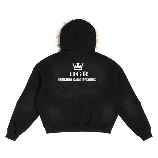 Hunchoo Gang Records Black Sun Fade Fur Hoodie
